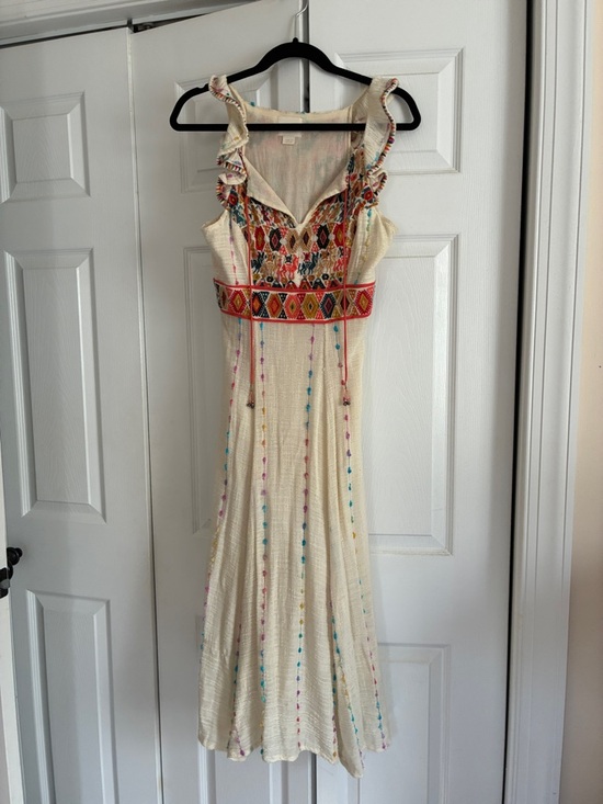 Maeve Dresses & Skirts - Maeve Cream Maxi Dress with Colorful Embroidered Bodice